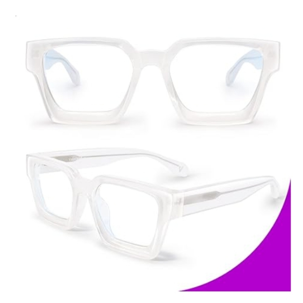 Blue Light Blocking Glasses Rectangle Chic Preppy Look White Frame